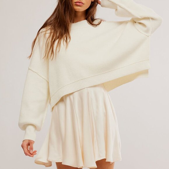 Free People Easy Street Crop Pullover, Off-White, L - Picture 2 of 3